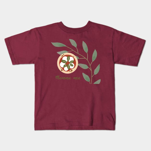 In this picture we see the symbol of Italy and the legendary pizza Margarita. The pizza is made in a way that semvoleches the colors of the Italian flag. Kids T-Shirt by Atom139